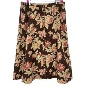 Floral Button-Front A-Line Skirt in Brown and Pink